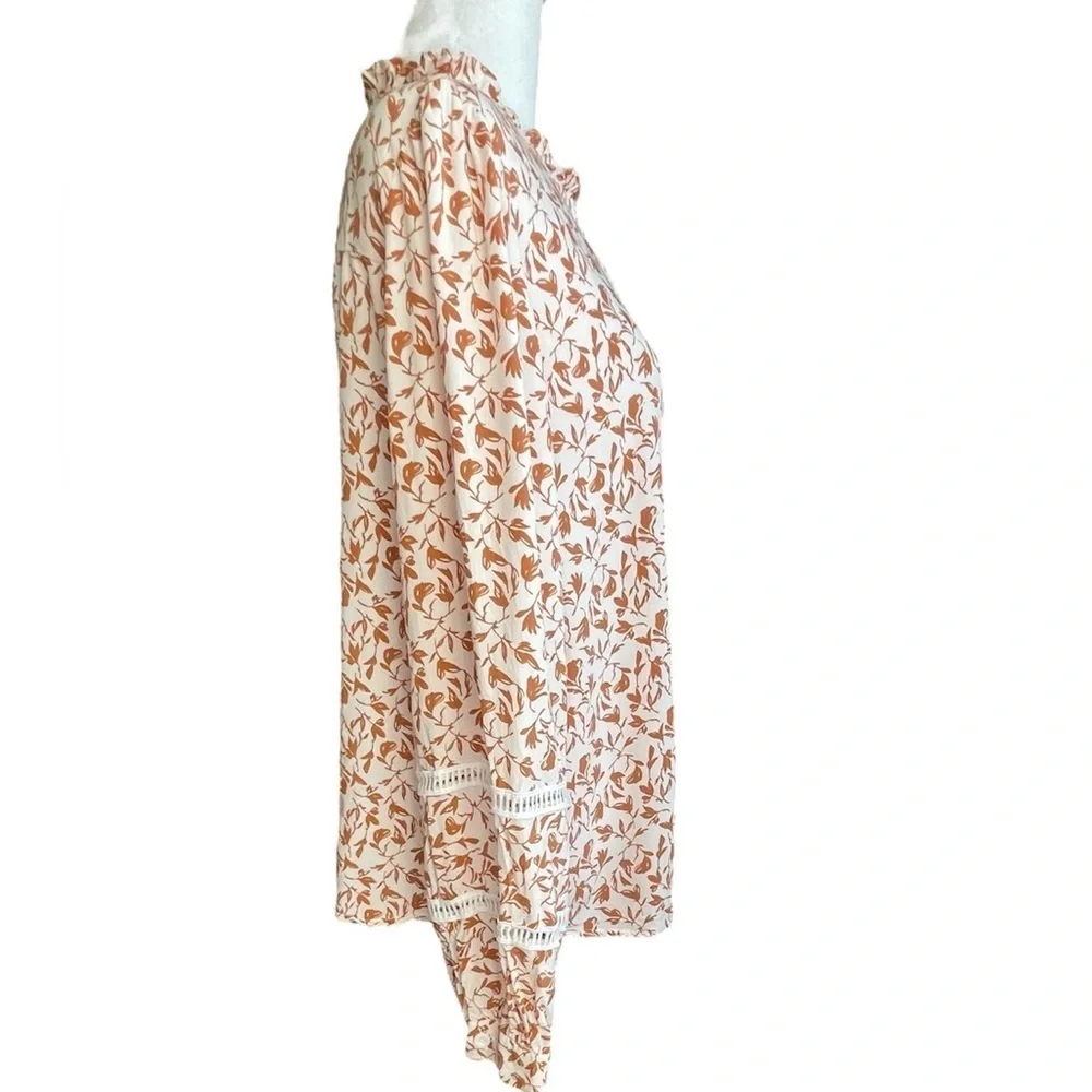 Womens Floral brown Boho Fall Long sleeve Too Blouse M - Picture 5 of 7